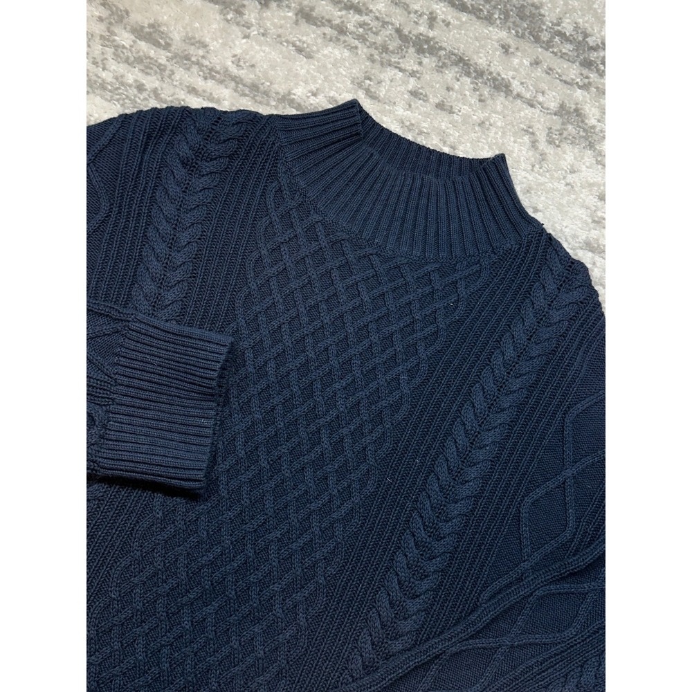 J.Crew Cable Knit Sweater Men Large Navy Blue Mock Neck BD709 HO21 Re-Imagined